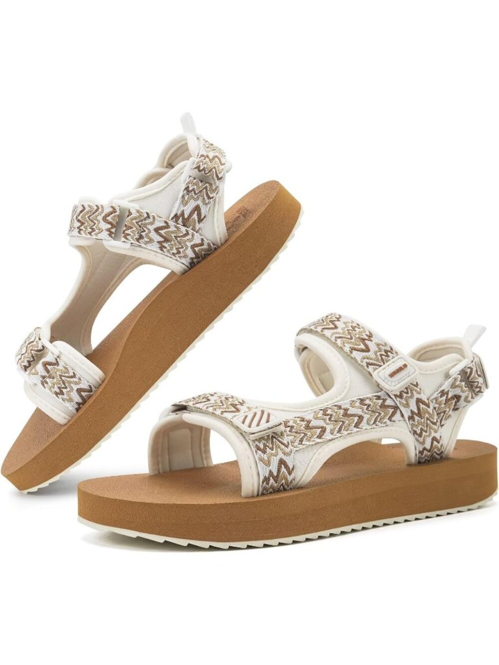 Women's White Khaki Comfortable Foam Arch Adjustable Strap Hiking Sandal Shoes